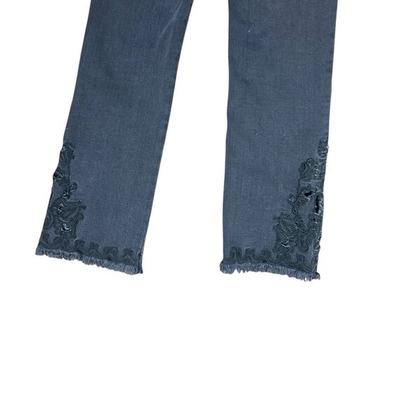 Free People Raw Hem Cutwork Cigarette Jeans Black Embroidered Crop Denim size 25 - Picture 7 of 12